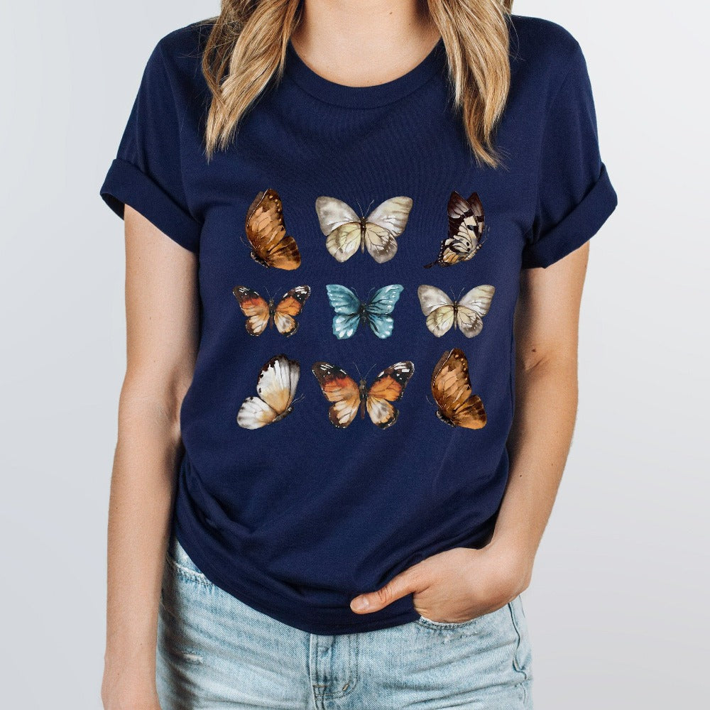 This watercolor butterfly graphic shirt reminds us of beautiful wild fields filled with flowers. Makes a great gift idea for zoologist, biology teacher, nature lover, outdoorsy hiker, gardener or anyone that loves a cottage core, vintage boho, casual look. Perfect papillon present for daughter, mom, friend, sister for birthday, Christmas holiday, Thanksgiving or Mother's Day. 