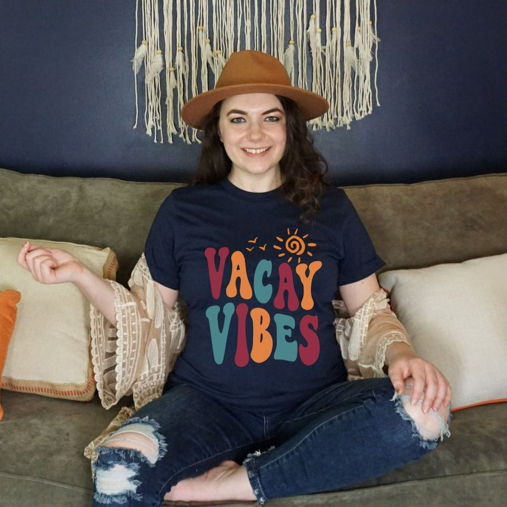 This cute travel buddies apparel gift idea brings up great memories of family adventures, weekend getaways, camping, hiking, vacations tours, summer break and girls road trips. This is a perfect matching vacation shirt or holiday souvenir for the whole squad, crew or team. Vibrant retro colors to get you in the vacay mood.