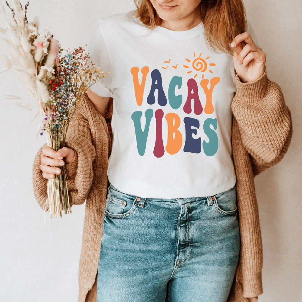 This cute travel buddies apparel gift idea brings up great memories of family adventures, weekend getaways, camping, hiking, vacations tours, summer break and girls road trips. This is a perfect matching vacation shirt or holiday souvenir for the whole squad, crew or team. Vibrant retro colors to get you in the vacay mood.