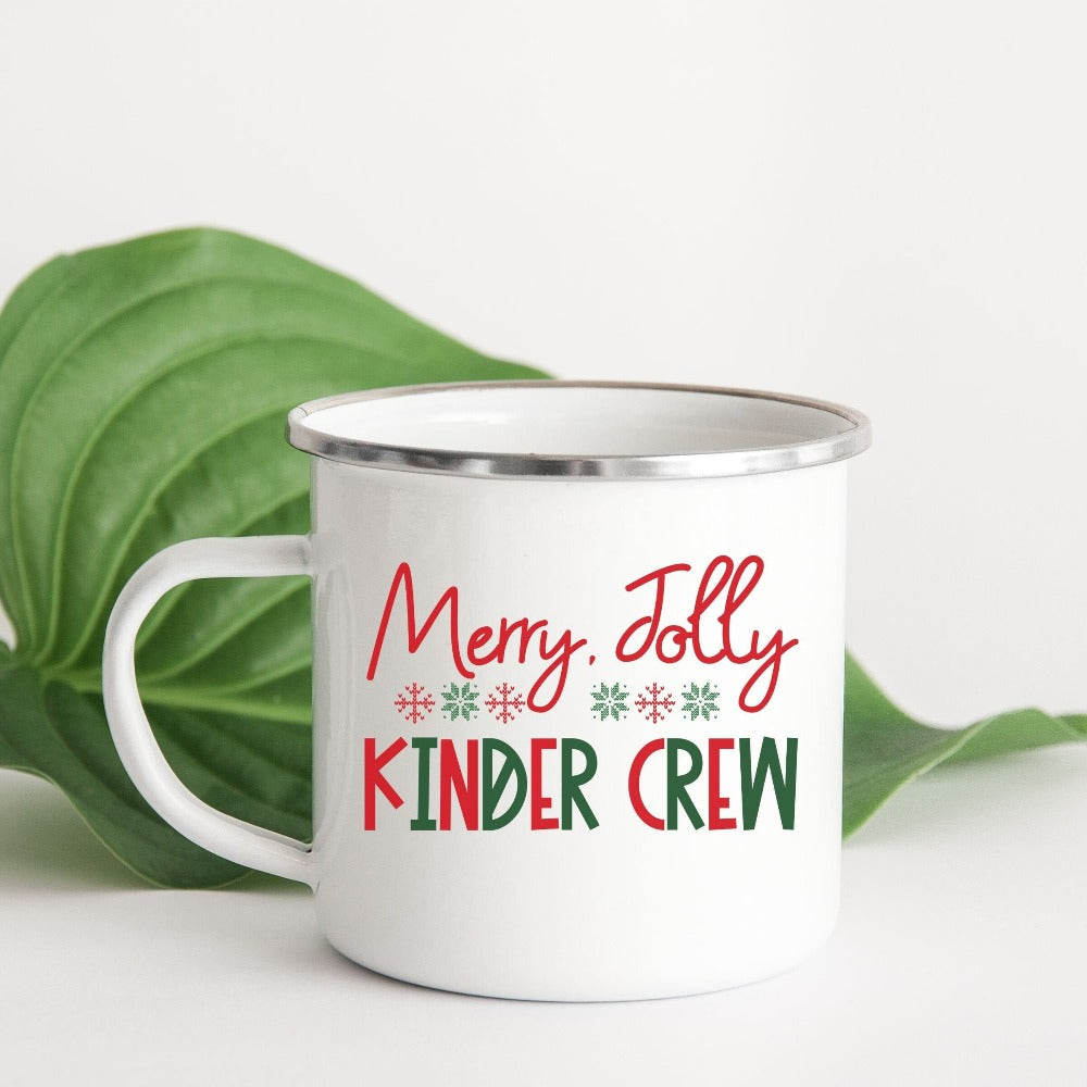 Teacher Christmas Mug, Kinder Crew Winter Mug, Kindergarten Christmas Party Cups, Holiday Gifts for Teacher, Xmas Hot Chocolate Mug