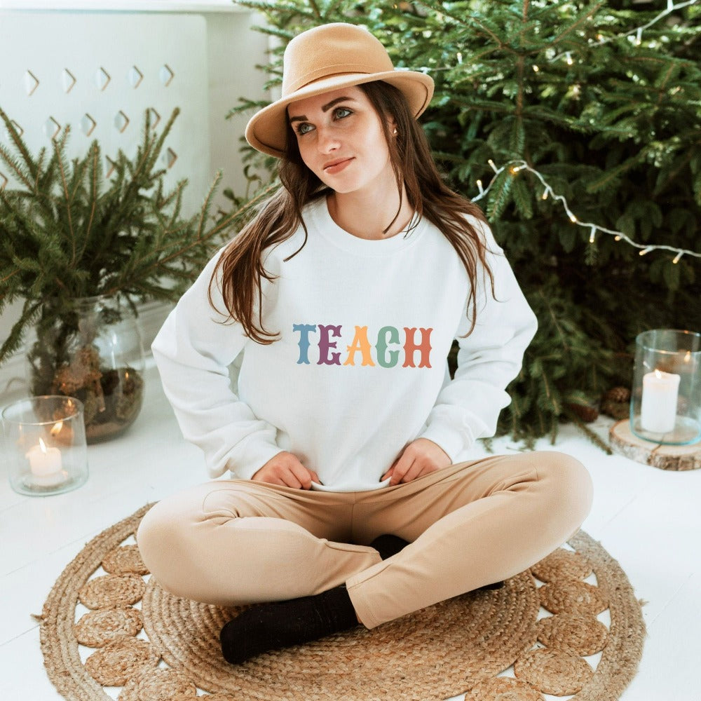 Inspirational sweatshirt gift idea for teacher, trainer, instructor and homeschool mama. Show appreciation to your favorite grade teacher with this vibrant retro shirt. Perfect for elementary, middle or high school, back to school, last day of school, summer or spiring break. Great for everyday use both in and out of the classroom.