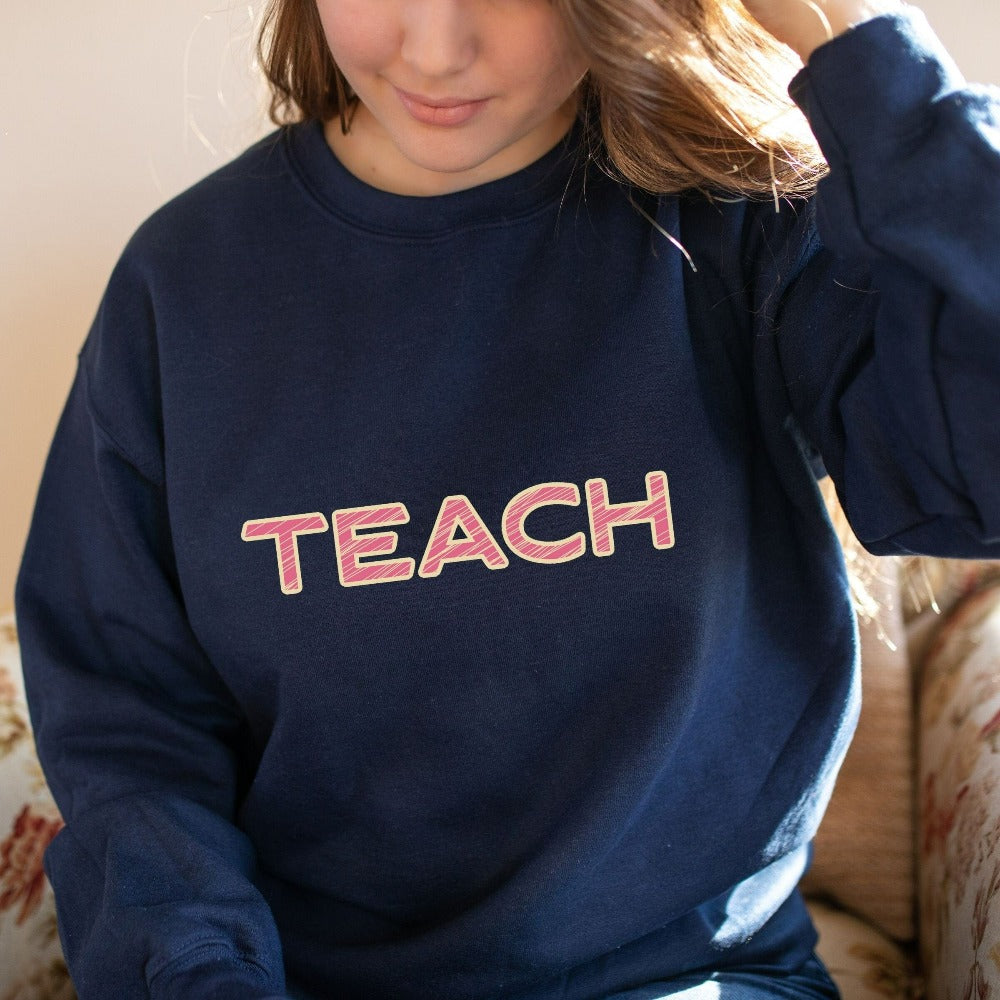 Cute sweatshirt gift idea for teacher, trainer, instructor and homeschool mama. Show appreciation to your favorite grade teacher with this vibrant retro shirt. Perfect for elementary, middle or high school, back to school, last day of school, summer or spring break. Great for everyday use both in and out of the classroom.
