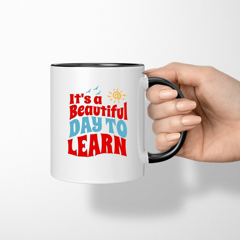Cute great day for learning coffee mug gift idea for teacher, trainer, instructor and homeschool mama. Show appreciation to your favorite grade teacher with this bright and cheerful present. Perfect for elementary, middle or high school, back to school, last day of school, summer or spring break. Great for everyday use both in and out of the classroom.