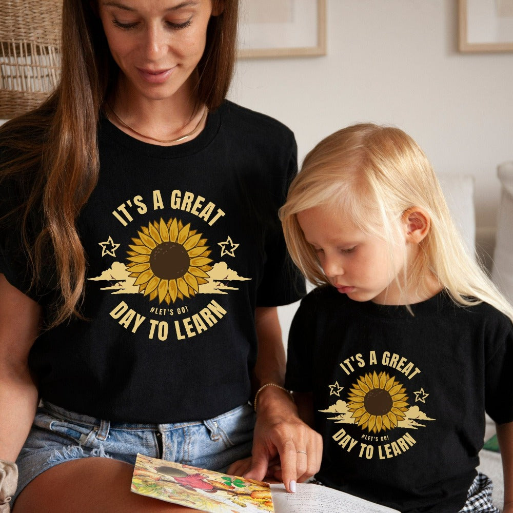 Cute great day for learning shirt gift idea for teacher, trainer, instructor and homeschool mama. Show appreciation to your favorite grade teacher with this bright and cheerful shirt. Perfect for elementary, middle or high school, back to school, last day of school, summer or spring break. Great outfit for everyday use both in and out of the classroom.