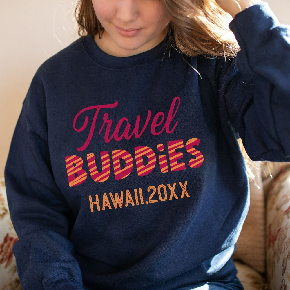 Travel or cruise with your travel buddy besties and BFF in this cute girls' trip or family weekend getaway outfit. Perfect road trip shirt for bridesmaid, sorority sister, bachelorette party or that dream adventure on summer break. Get in the vacation spirit and vacay mode in style.
