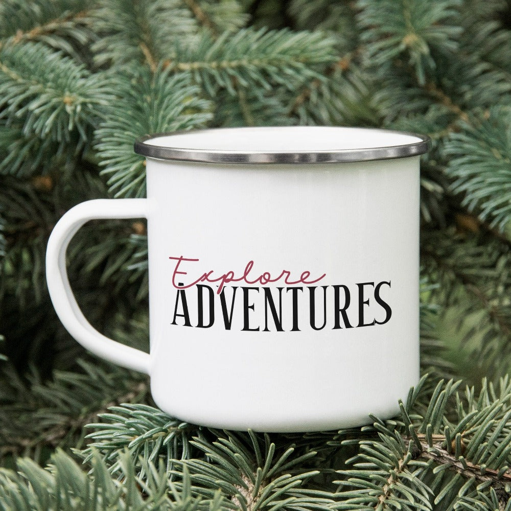 Get ready for adventures with this minimalist coffee mug souvenir perfect for camping trips, family reunion cruises, girls road trips, island beach vacation, mountain hike or climb, mom daughter day out and more. This is a perfect gift for a travel buddy, friend or family as a birthday, Christmas holiday or vacay gift idea.