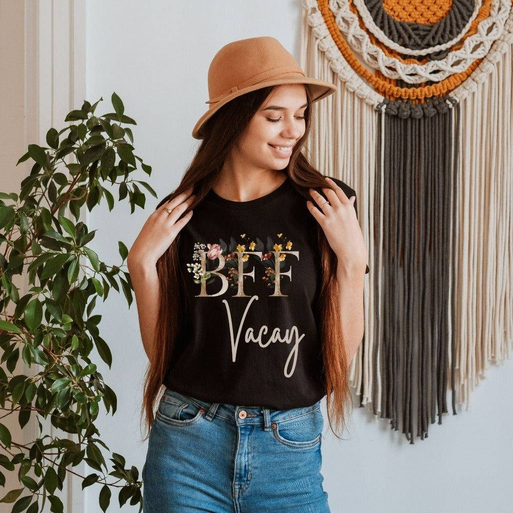 Matching best friends forever vacation trip shirt. Grab this cute vacay mood gift for girl's road trip, airport lounge, cruise or beach. Perfect for your BFF bestie birthday destination party or any other adventures you go on with your travel buddies.