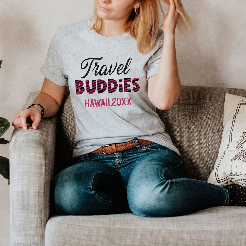 Travel or cruise with your travel buddy besties and BFF in this cute girls' trip or family weekend getaway outfit. Perfect road trip shirt for bridesmaid, sorority sister, bachelorette party or that dream adventure on summer break. Get in the vacation spirit and vacay mode in style.