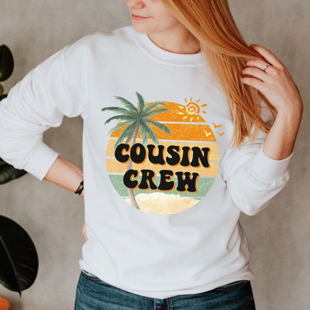Get the family closer with this retro vintage look cousin crew sweatshirt gift idea. Brings up great memories of family adventures, camping, hiking, vacations, making time for each other, together. This is a perfect matching travel souvenir for beach life or island cruise.