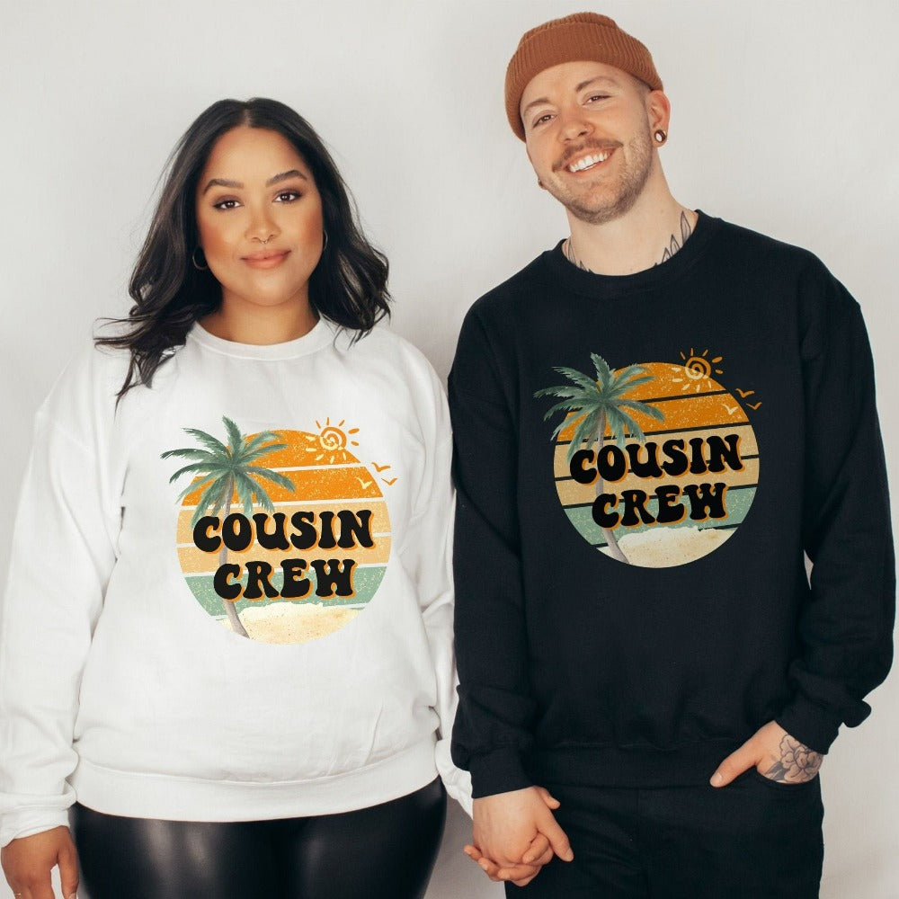 Get the family closer with this retro vintage look cousin crew sweatshirt gift idea. Brings up great memories of family adventures, camping, hiking, vacations, making time for each other, together. This is a perfect matching travel souvenir for beach life or island cruise.