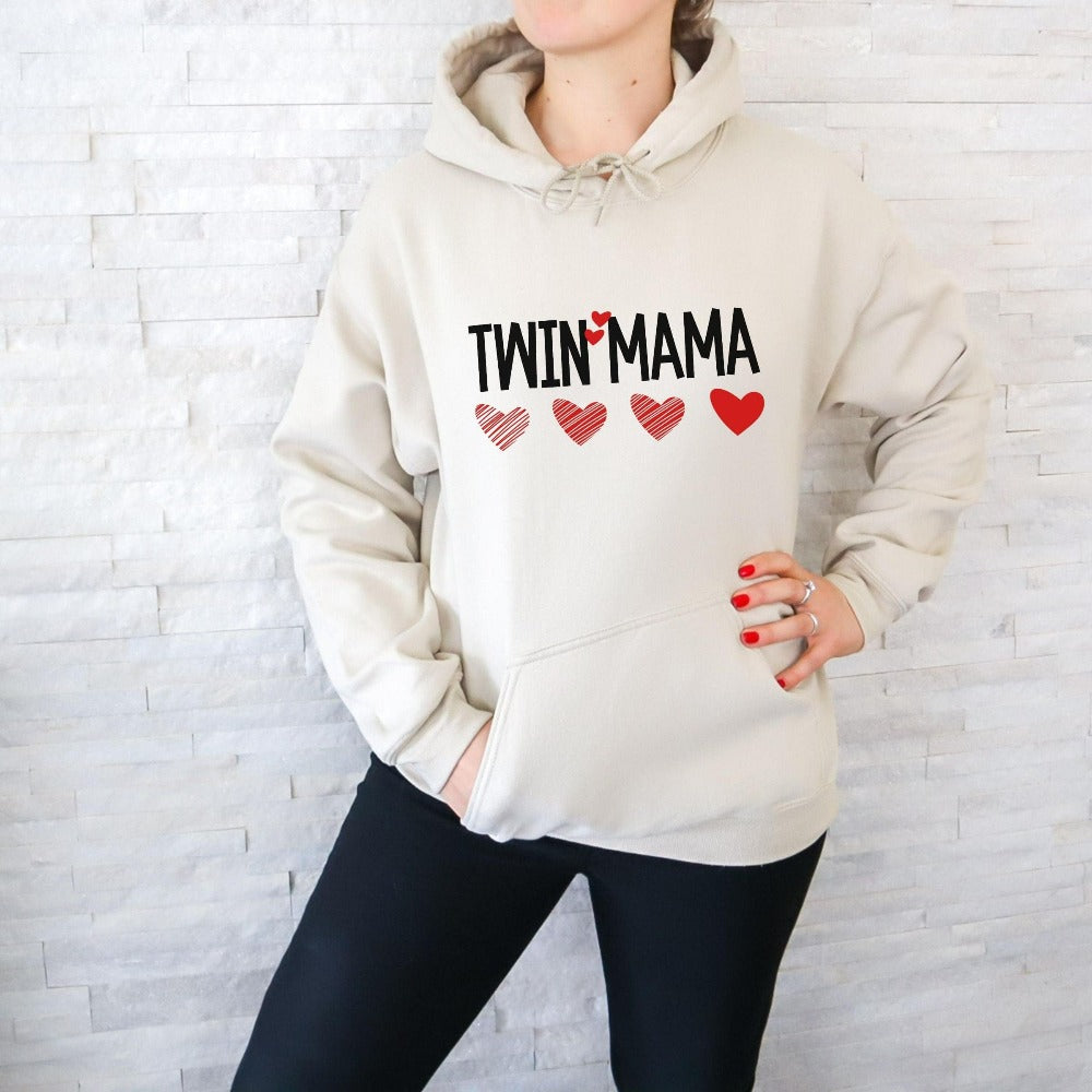 Twin Mama Valentine's Day Sweatshirt, Pregnancy Announcement Shirt, New Mama of Two Valentines Sweater, Pregnant Friend Holiday Gift 