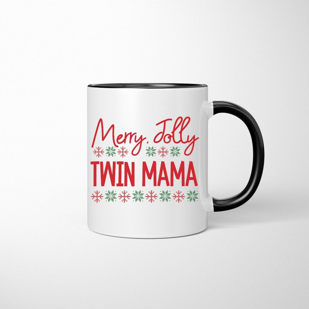 Twin Mom Christmas Mug, Christmas Coffee Mug, Family Pregnancy Reveal Xmas Campfire Cup, Hot Chocolate Mug, Holiday Gift for New Mama, Pregnancy Announcement Gift