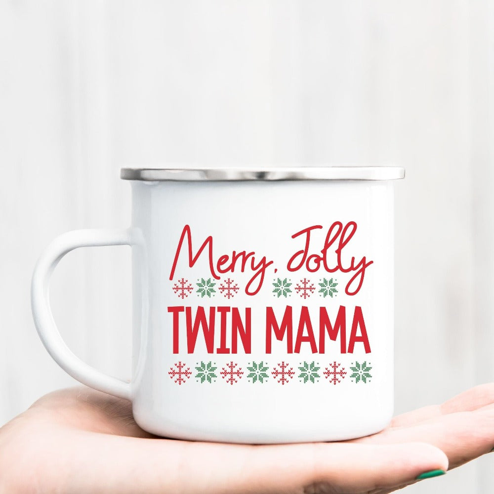 Twin Mom Christmas Mug, Christmas Coffee Mug, Family Pregnancy Reveal Xmas Campfire Cup, Hot Chocolate Mug, Holiday Gift for New Mama, Pregnancy Announcement Gift