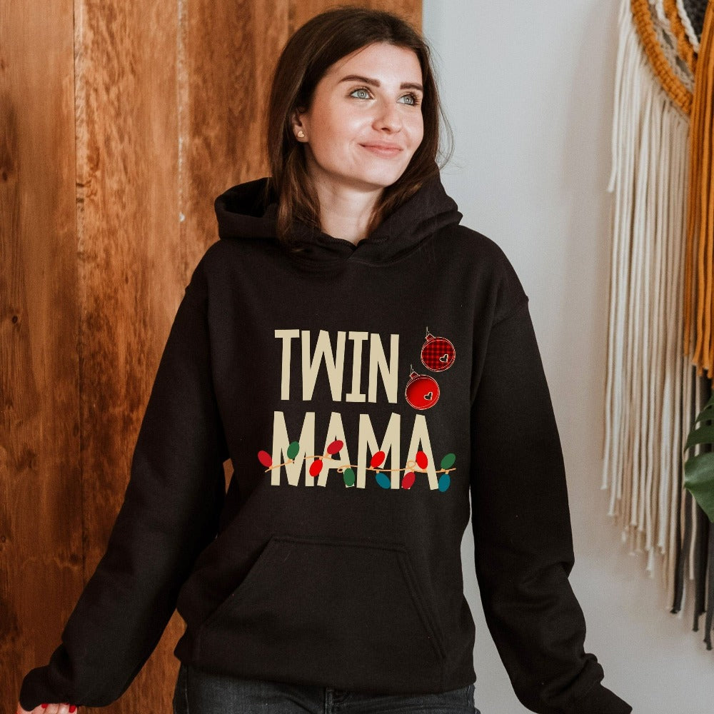 Twin Mom Christmas Sweatshirt, Holiday Pregnancy Announcement Outfit Idea, Gift for New Mom of Twins, Cute Holiday Baby Shower Shirt, Xmas Sweater