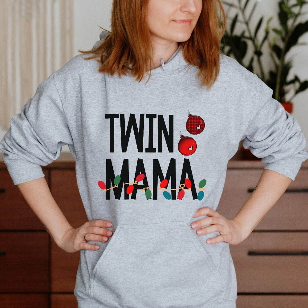 Twin Mom Christmas Sweatshirt, Holiday Pregnancy Announcement Outfit Idea, Gift for New Mom of Twins, Cute Holiday Baby Shower Shirt, Xmas Sweater