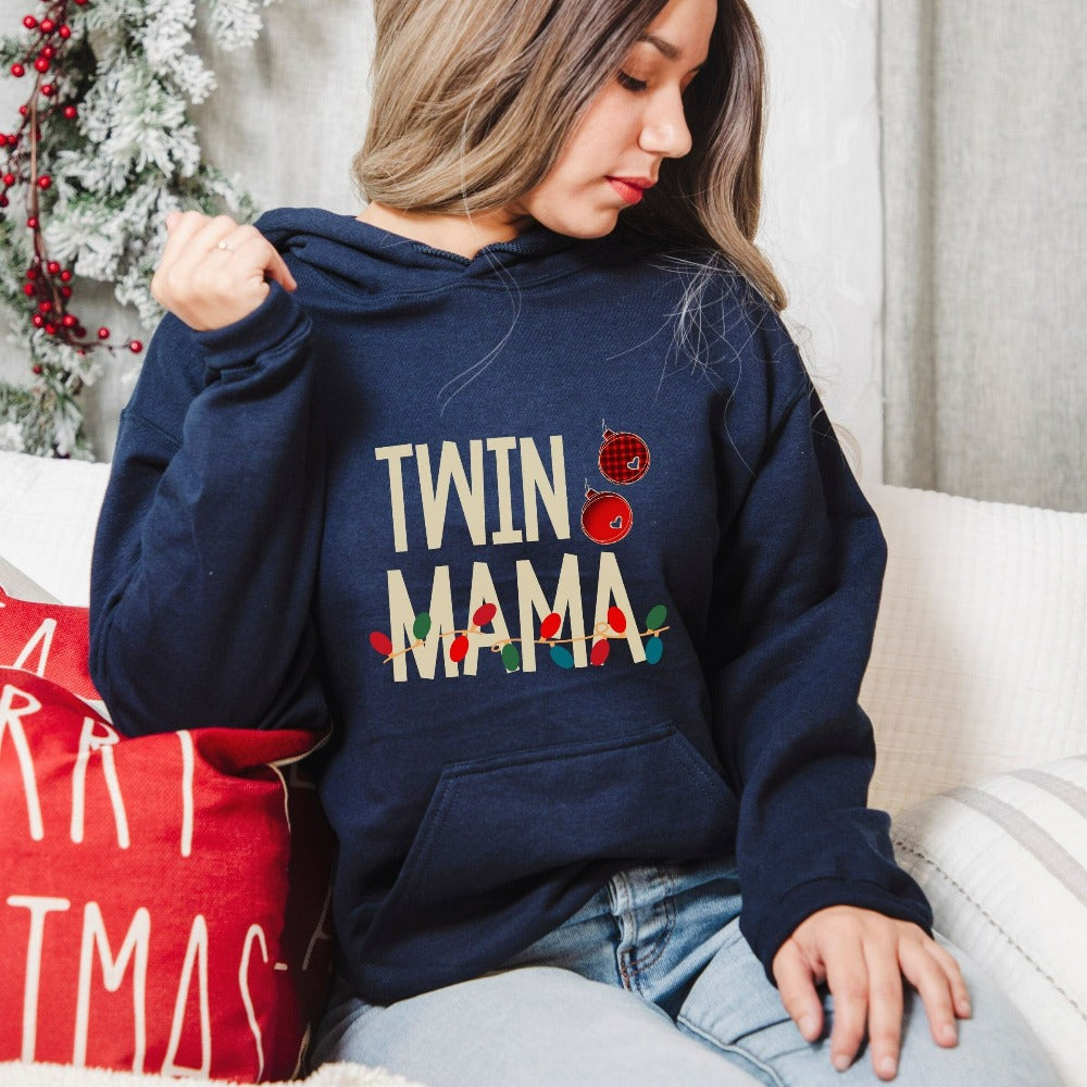 Twin Mom Christmas Sweatshirt, Holiday Pregnancy Announcement Outfit Idea, Gift for New Mom of Twins, Cute Holiday Baby Shower Shirt, Xmas Sweater