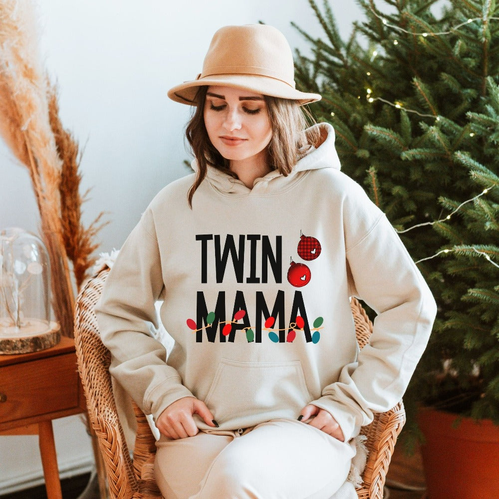 Twin Mom Christmas Sweatshirt, Holiday Pregnancy Announcement Outfit Idea, Gift for New Mom of Twins, Cute Holiday Baby Shower Shirt, Xmas Sweater