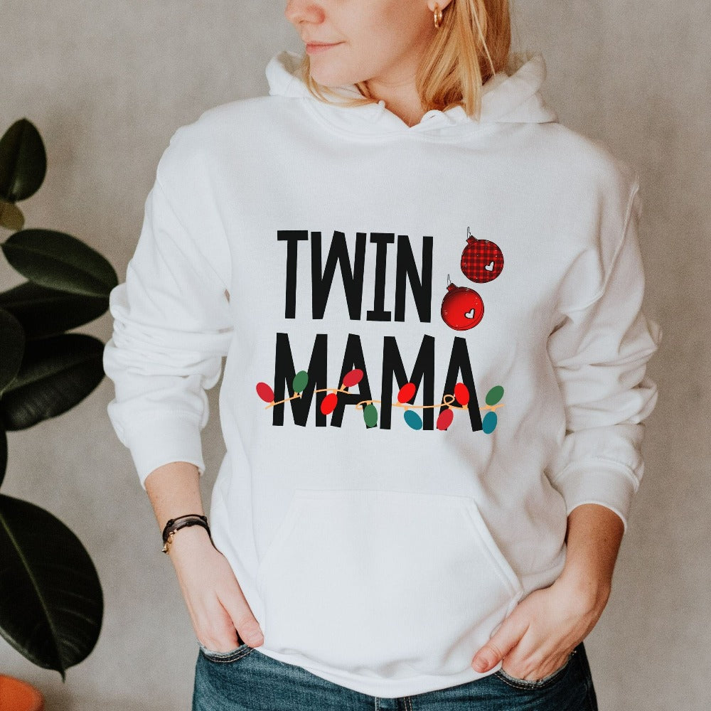 Twin Mom Christmas Sweatshirt, Holiday Pregnancy Announcement Outfit Idea, Gift for New Mom of Twins, Cute Holiday Baby Shower Shirt, Xmas Sweater