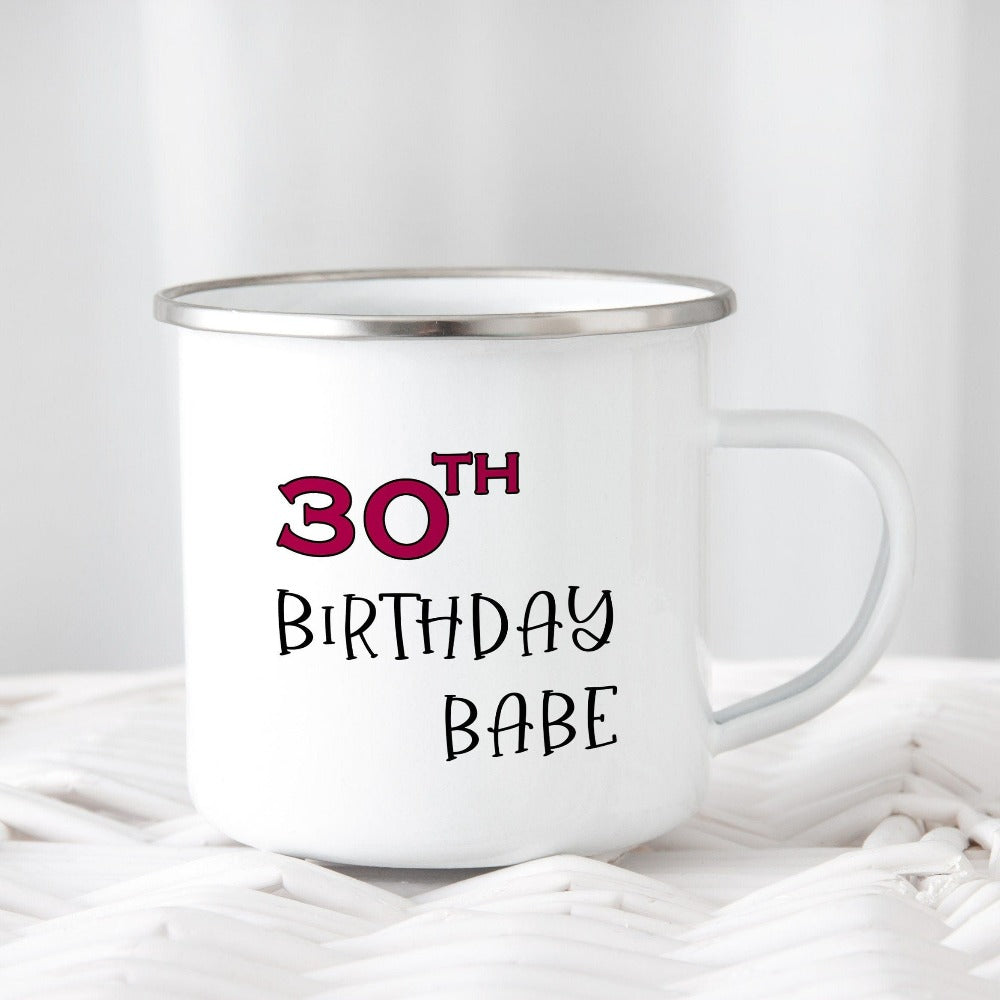 Say Hello 30 with this cute gift idea for the 30th birthday babe. Celebrate the fabulous thirty with your crew and stand out with a fun party mug souvenir. This is a great present for the 30 year old queen, sister, mom, daughter or best friend. It makes for a memorable new age celebration.