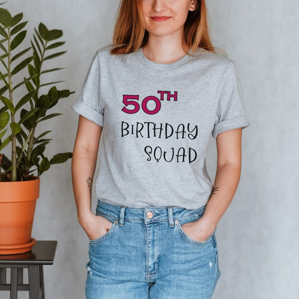 50th birthday squad gift. It's always fun to turn up and stand out especially on a special day. Whether you are planning a party for yourself or loved one, grab this adorable matching shirt fit for the queen squad and get ready for celebrations with your crew.