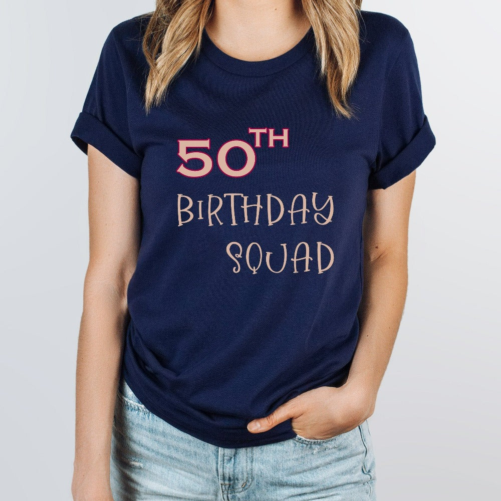 50th birthday squad gift. It's always fun to turn up and stand out especially on a special day. Whether you are planning a party for yourself or loved one, grab this adorable matching shirt fit for the queen squad and get ready for celebrations with your crew.