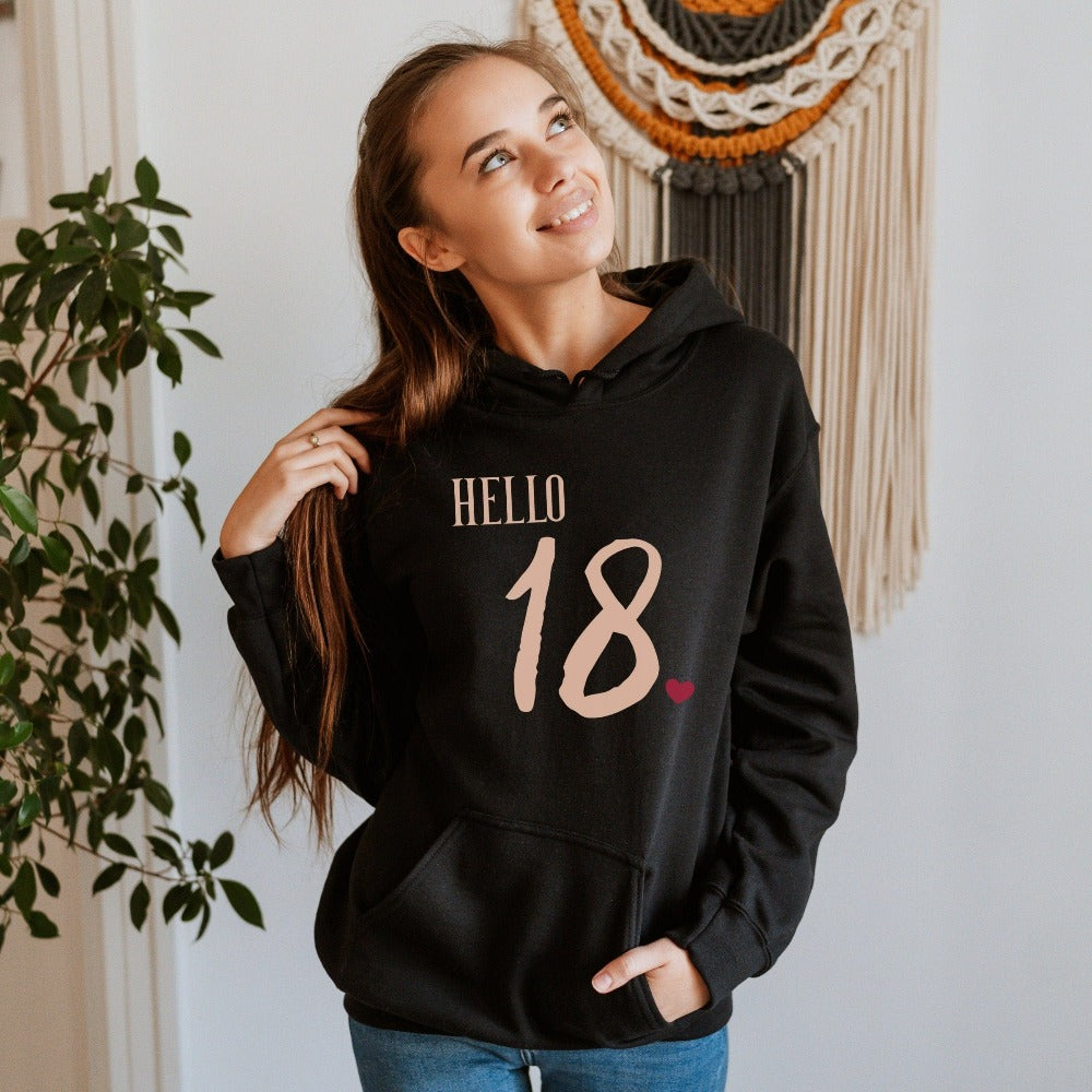 18th birthday babe gift. Whether you are planning a party for yourself or loved one, grab this adorable casual sweatshirt present fit for a queen and get ready for your "Hello 18" celebrations. This is a memorable outfit for daughter, girlfriend, sister, best friend, co-worker and any 18 year old celebrant.