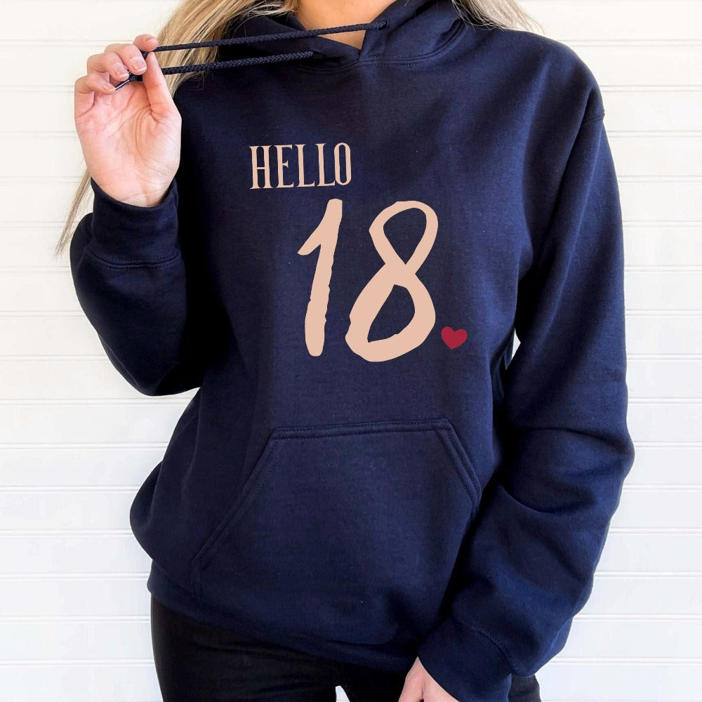 18th birthday babe gift. Whether you are planning a party for yourself or loved one, grab this adorable casual sweatshirt present fit for a queen and get ready for your "Hello 18" celebrations. This is a memorable outfit for daughter, girlfriend, sister, best friend, co-worker and any 18 year old celebrant.