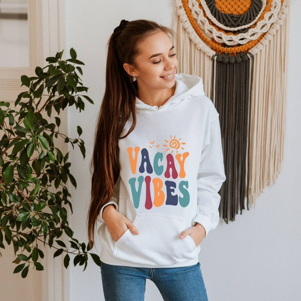 This cute travel buddies apparel gift idea brings up great memories of family adventures, weekend getaways, camping, hiking, vacations tours, summer break and girls road trips. This is a perfect matching vacation sweatshirt or holiday souvenir for the whole squad, crew or team. Vibrant retro colors to get you in the vacay mood.