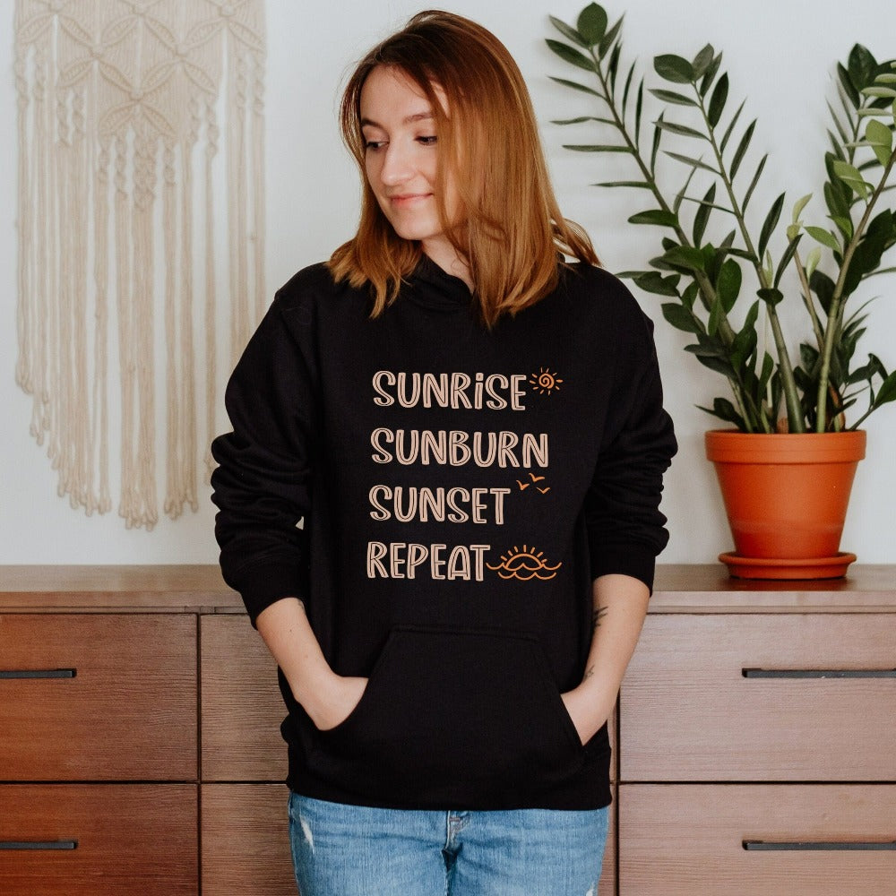 Thinking of living the beach life? This sweatshirt gives a summary of what a perfect cruise vacay, weekend island getaway, girls trip or family reunion trip could be. Get in the vacay mood with this cute comfy travel hoodie. Perfect matching outfit for best friends, sisters, mom - daughter or any other travel buddies.