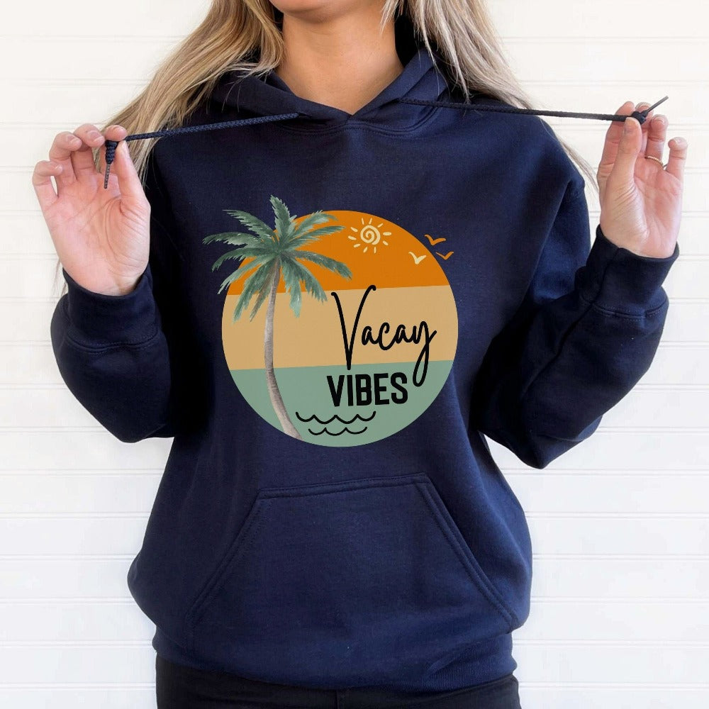 Get this retro bright beachy vibes vacation outfit and get your crew ready for vacay adventures. Perfect as matching gift idea for airport flight, island beach cruise summer holiday, world travel, family road trip or any other great activity you do! Best friends or sisters girls trip top.