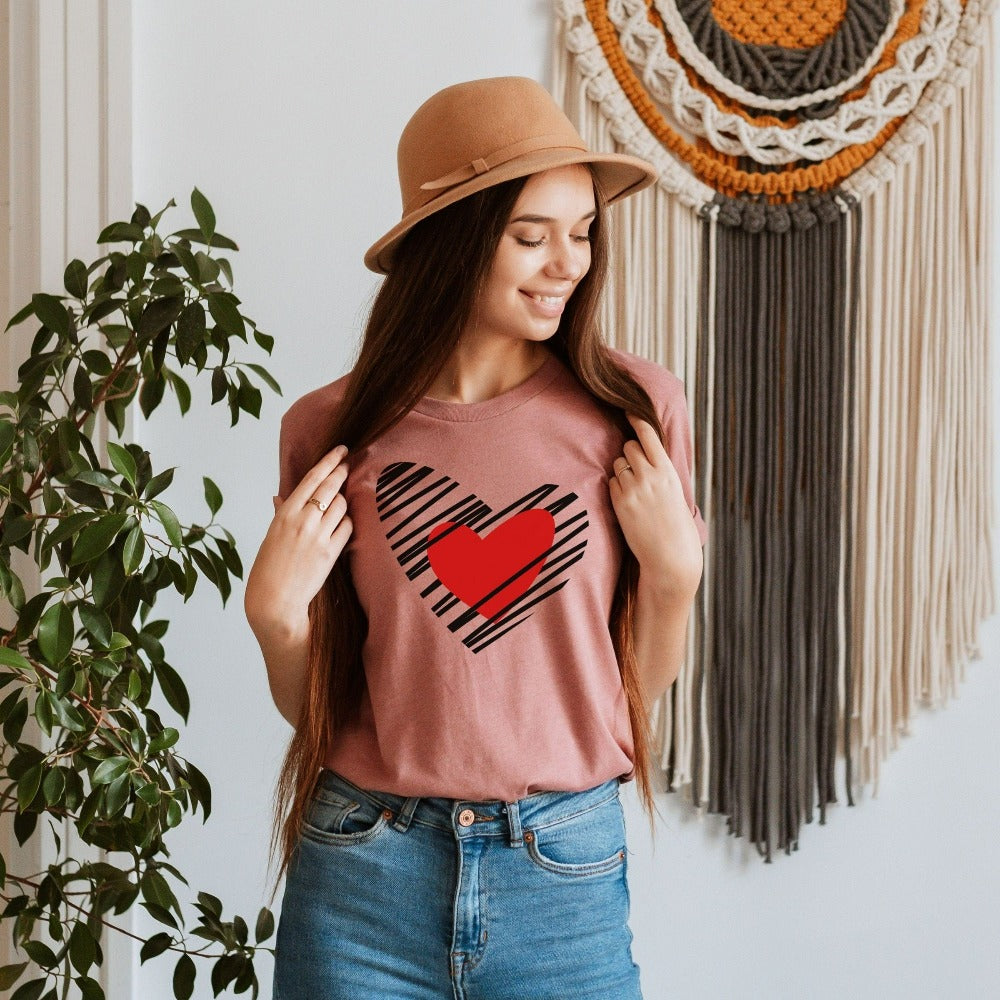 Valentine Heart T-Shirt, Valentine's Day Shirt Gift for Her, Unisex Scribble Heart Shirt, Wife Valentines Heart T-shirt Outfit