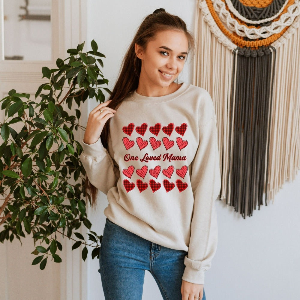 Valentine's Day Gift for Mom, Mama Mom Valentines Day Shirt, Womens Vday Valentine Gift, Red Buffalo Plaid Heart Sweatshirt Outfit 