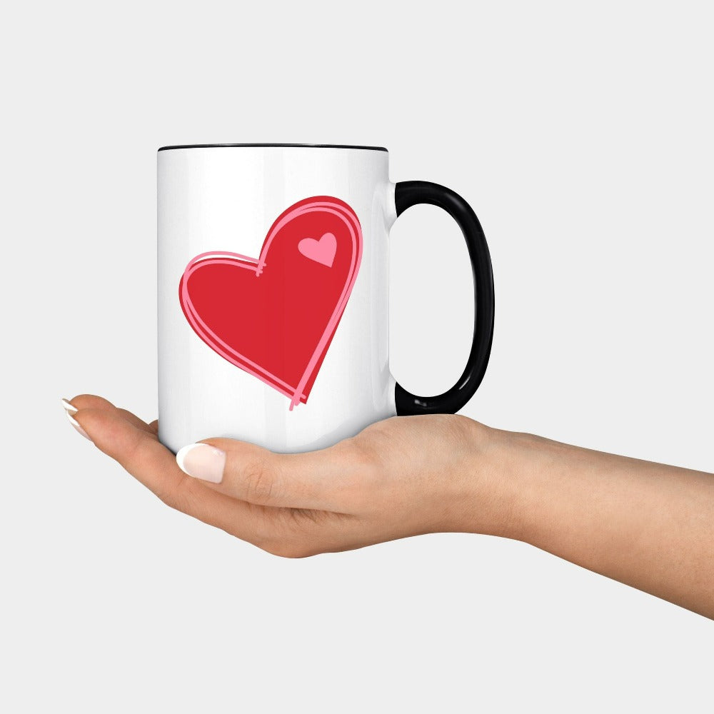 Valentine's Day Heart Mug, Mug Gift for Vday, Valentines Cute Heart Cup, Valentines Coffee Mug for Teacher Wife Mom, Beverage Ceramic