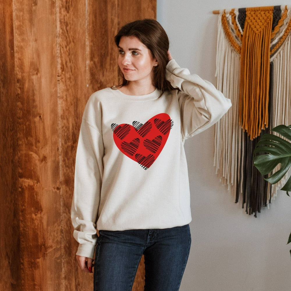 Valentine's Day Love Sweatshirt, Scribble Heart Sweater for Girlfriend, Fiancée Engagement Valentine Shirt, Matching Honeymoon Top