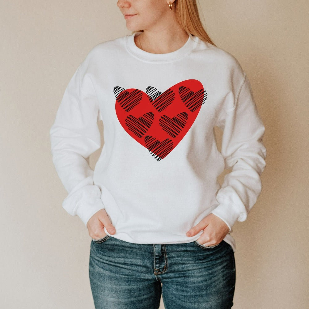 Valentine's Day Love Sweatshirt, Scribble Heart Sweater for Girlfriend, Fiancée Engagement Valentine Shirt, Matching Honeymoon Top