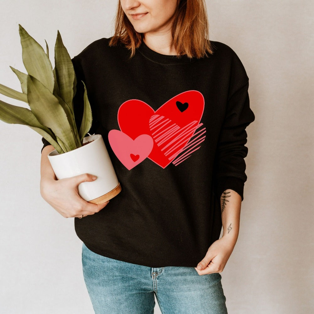 Valentine's Day Shirt for Women, Matching Couple Sweatshirt, Scribble Heart Shirt Gift for Her, Valentine Anniversary Sweatshirt Top