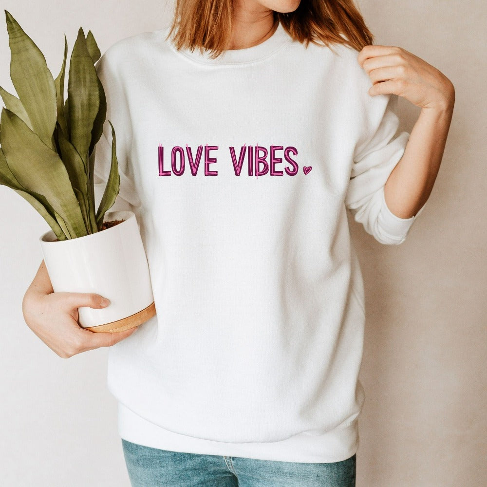 Valentine's Day Shirt Idea, Love Vibes Heart Sweater, Valentine Gift for Women, Matching Couples Sweatshirt, Valentine's Day Sweater 