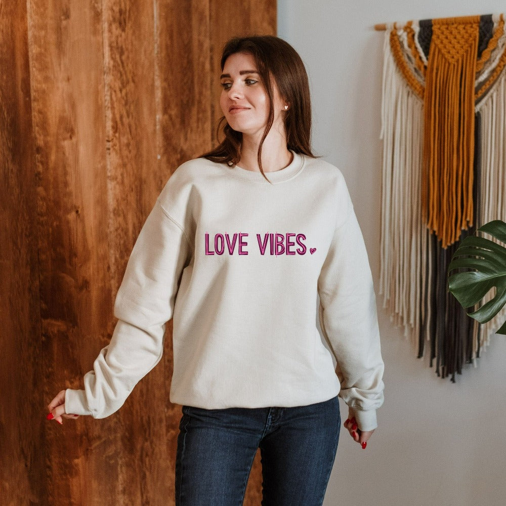 Valentine's Day Shirt Idea, Love Vibes Heart Sweater, Valentine Gift for Women, Matching Couples Sweatshirt, Valentine's Day Sweater