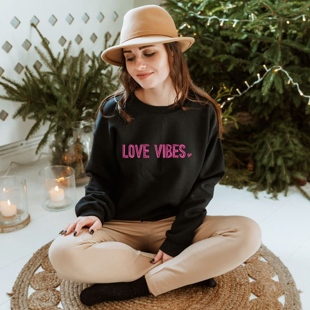 Valentine's Day Shirt Idea, Love Vibes Heart Sweater, Valentine Gift for Women, Matching Couples Sweatshirt, Valentine's Day Sweater 