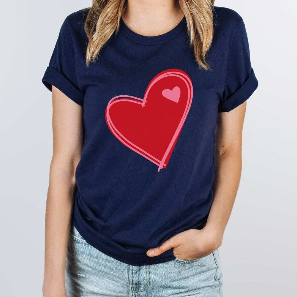 Valentine's Day Shirts for Women, Heart Love Tees, Red Heart Couple T-Shirts, Valentines Gift for Her Him Girlfriend Boyfriend 