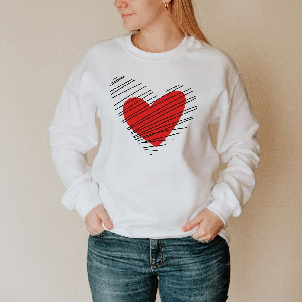Valentine's Sweatshirt Gift, Valentines Day Sweater, Heart Sweatshirt Top, Vday Heart's Day Women's Apparel, Valentine Gift for Her 