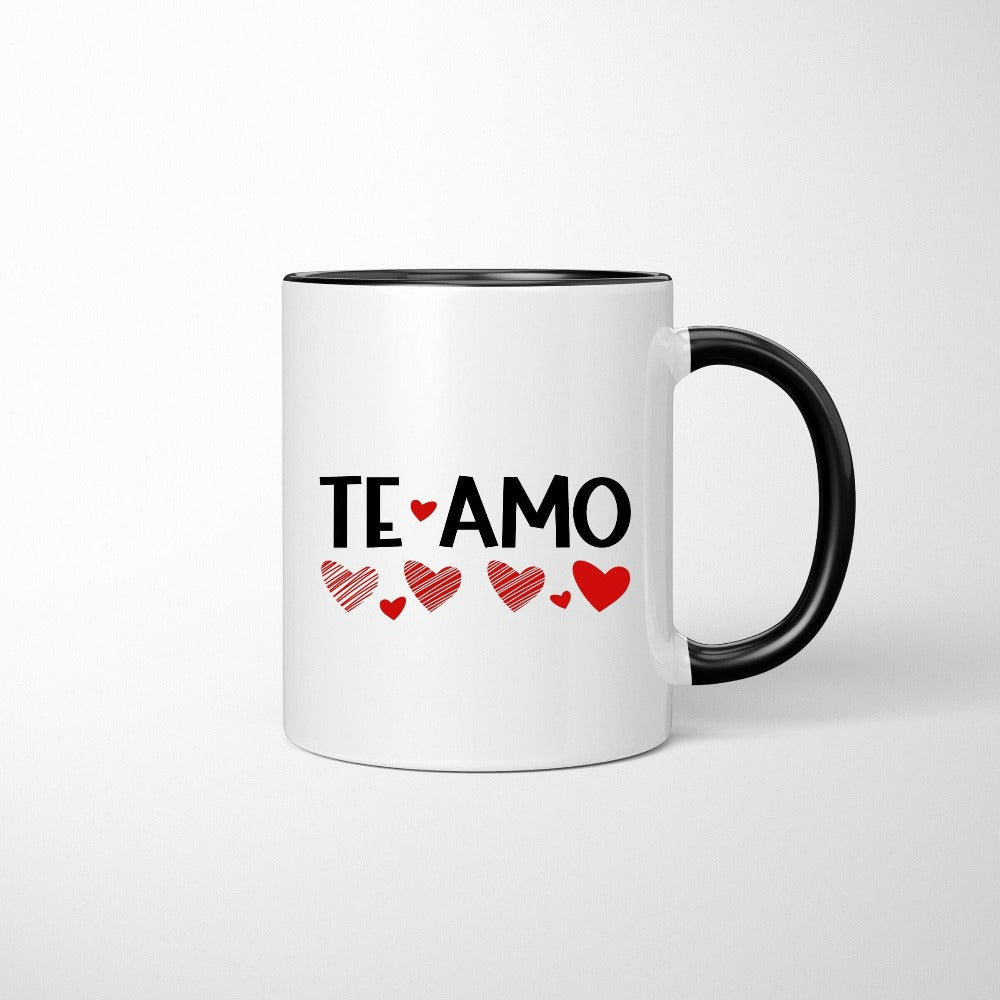 Valentines Coffee Mug, Spanish I Love You Mug, Te Amo Coffee Cup, Valentines Day Gift for Wife Spouse, Taza De Café Regalo Para Ella