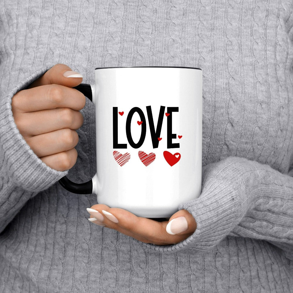 Valentines Coffee Mug, Valentine Mug for Boyfriend Girlfriend, Valentines Teacher Mug, Cute Heart Coffee Cup, Retro Valentines Gifts 