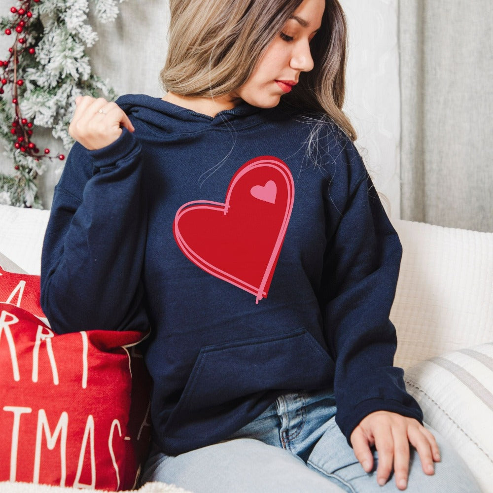 Valentines Crewneck Sweatshirt, Valentine's Day Hoodie, Red Heart Sweatshirt for Valentines Day, Women's Hearts Day Gift Ideas 