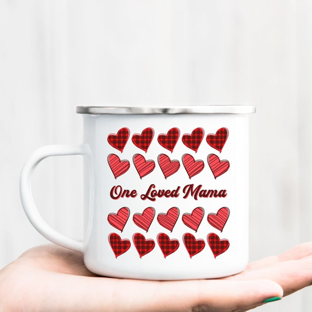 Valentines Day Mug for Mom, Cute Valentine's Mug, Buffalo Plaid Heart Mug, Mama Valentines Day Cup, Graphic Heart Love Mug, Vday Gift 