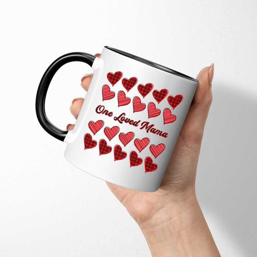 Valentines Day Mug for Mom, Cute Valentine's Mug, Buffalo Plaid Heart Mug, Mama Valentines Day Cup, Graphic Heart Love Mug, Vday Gift 