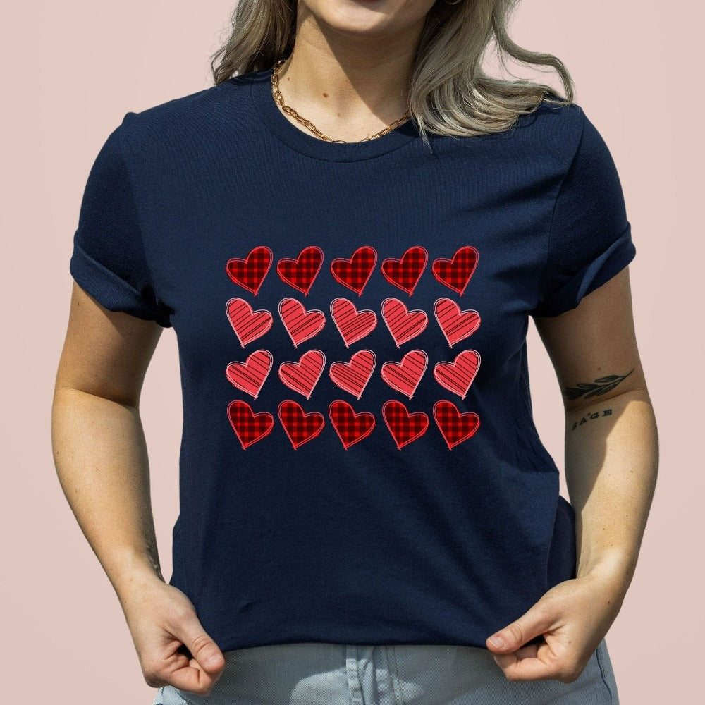 Valentines Day Shirt, Red Buffalo Plaid Heart T-Shirt, Couple Love Tees, Lovely Valentine's Day Gift for Women Mom Aunt Sister