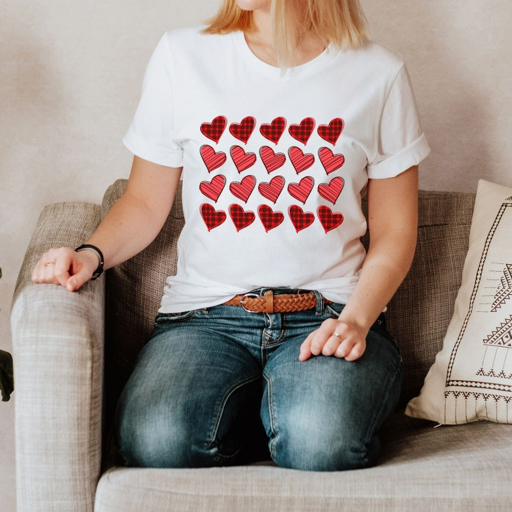 Valentines Day Shirt, Red Buffalo Plaid Heart T-Shirt, Couple Love Tees, Lovely Valentine's Day Gift for Women Mom Aunt Sister