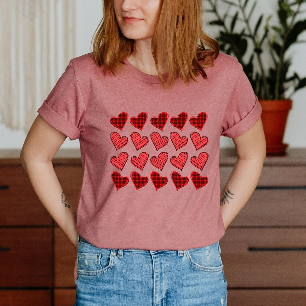 Valentines Day Shirt, Red Buffalo Plaid Heart T-Shirt, Couple Love Tees, Lovely Valentine's Day Gift for Women Mom Aunt Sister