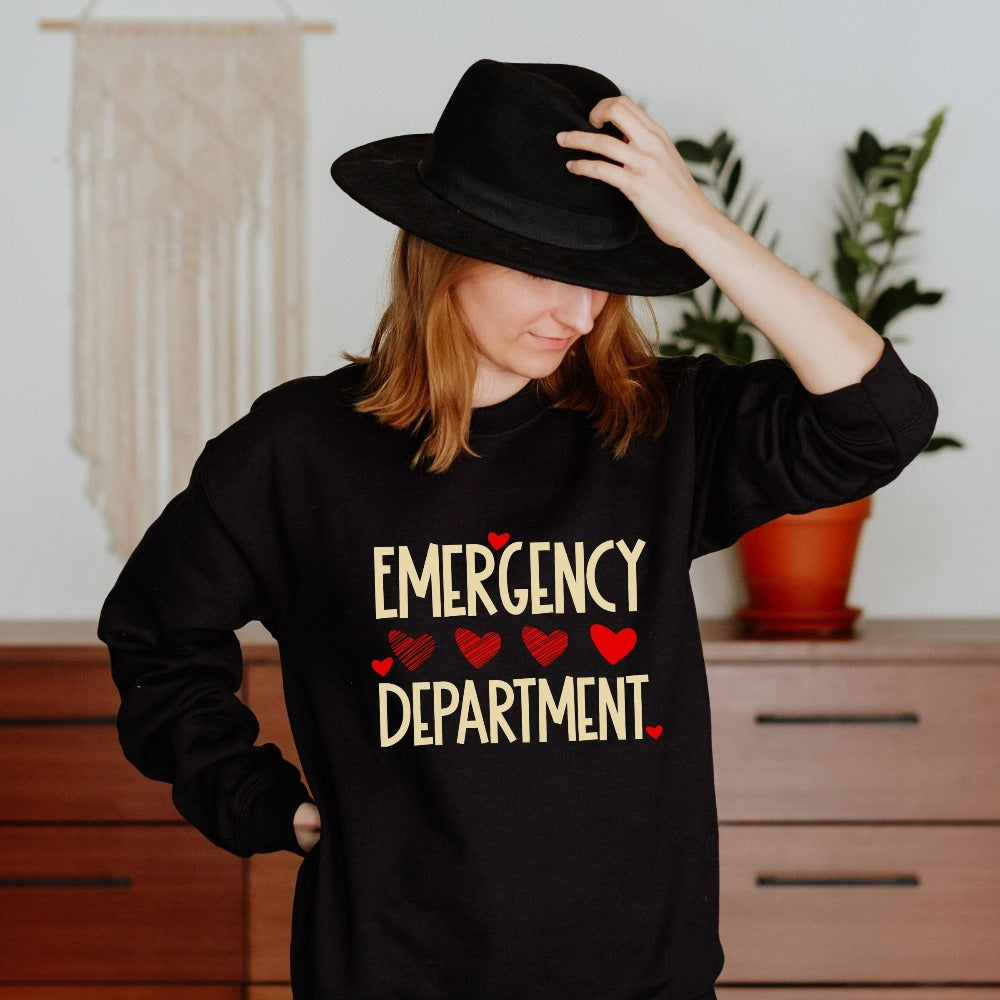 ESIKAH Emergency Department Sweatshirt Women ER Nurse Shirt Retro
